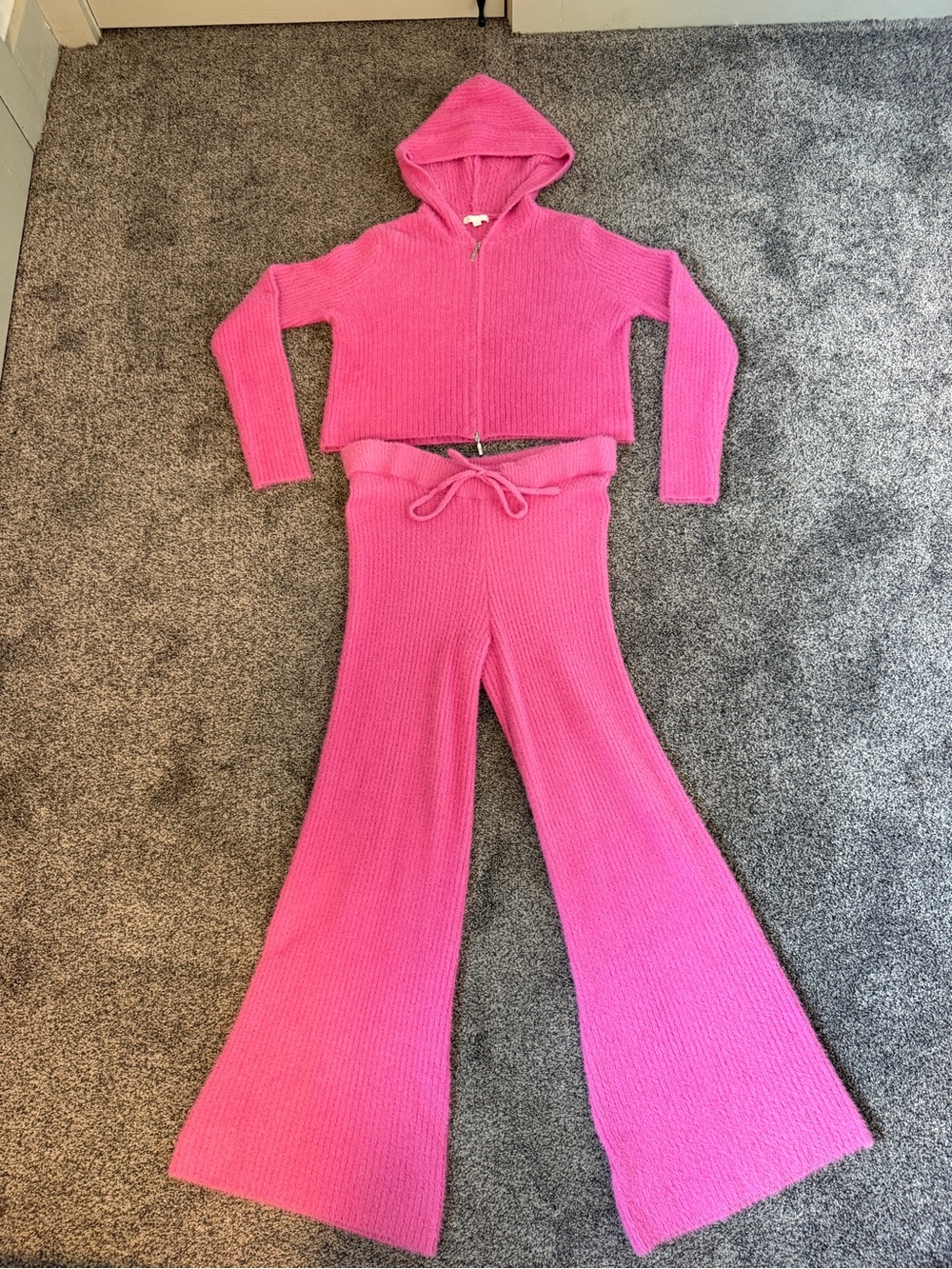 GB Gianni Bini Pink Fuzzy Ribbed Knit 2-Piece Lounge Set Women’s Small